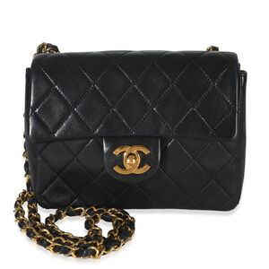 Chanel 24k Vintage Black Quilted Lambskin Mini Square Flap Bag